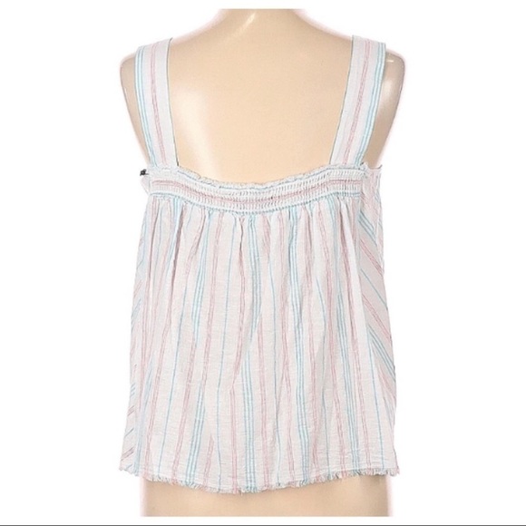 #12 XL Vince Camuto Sleeveless Smocked Edge Striped Tank Top Blouse Ocean Wave - Picture 3 of 3